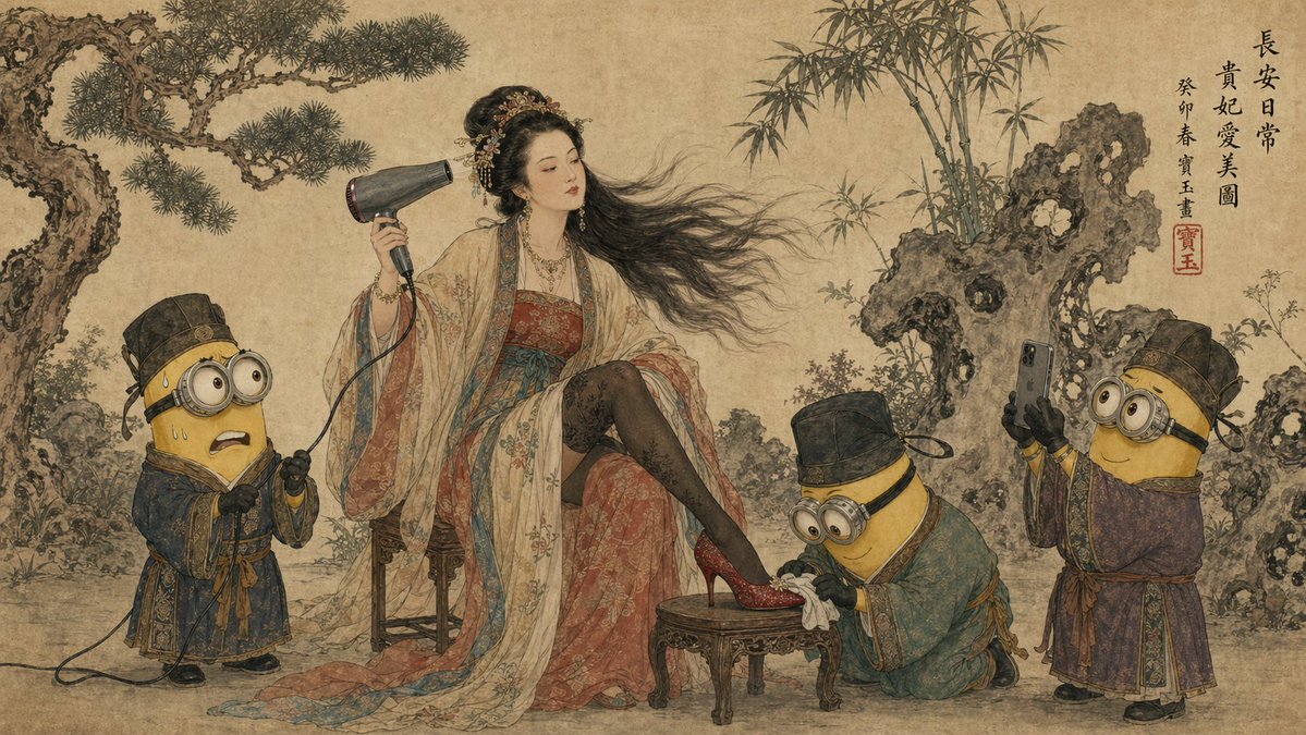 Tang Dynasty Queen & Minions Gongbi Painting - AI image template preview