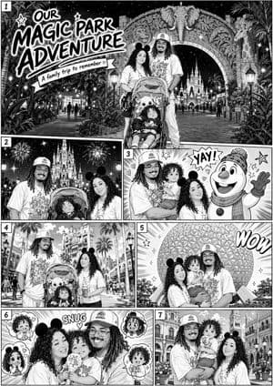 Manga Style Family Disney Trip - AI image template preview