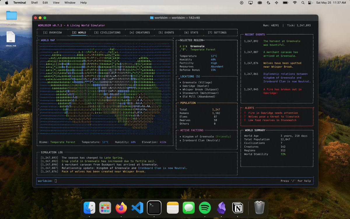 Mac Terminal World Sim UI - AI image template preview