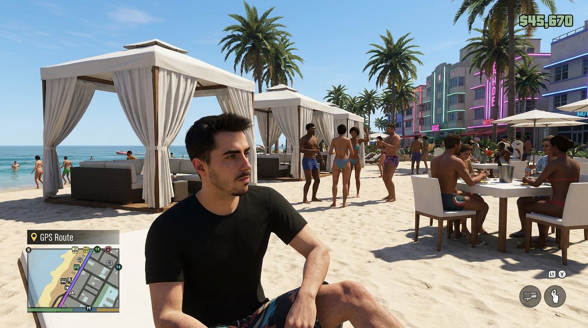 GTA-Style Beach Club Gameplay Screenshot - AI image template preview