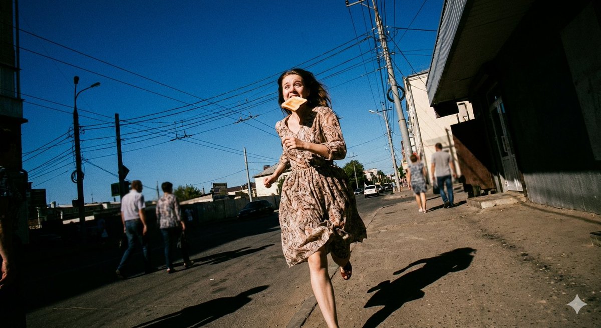 Low-Angle Running Woman Street Photo - AI image template preview