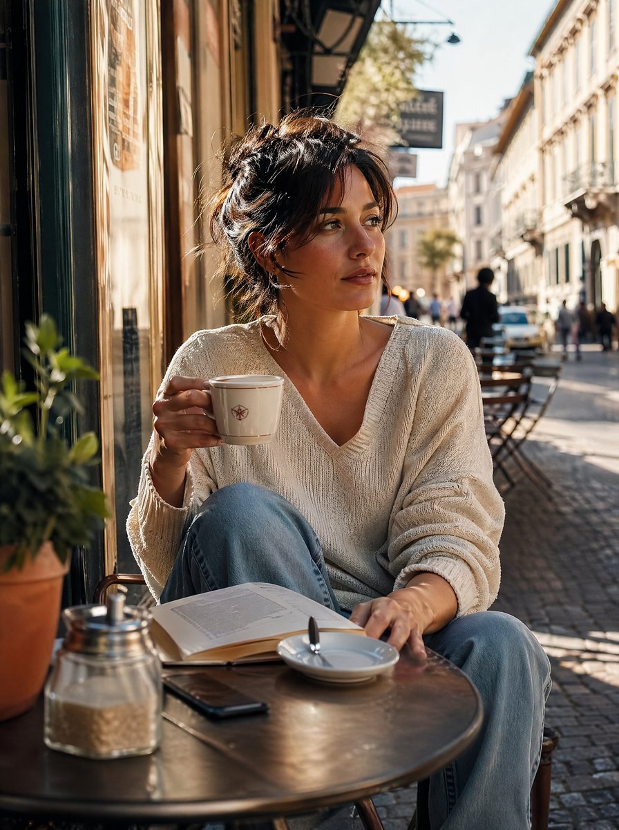 Golden Hour Café Portrait - AI image template preview