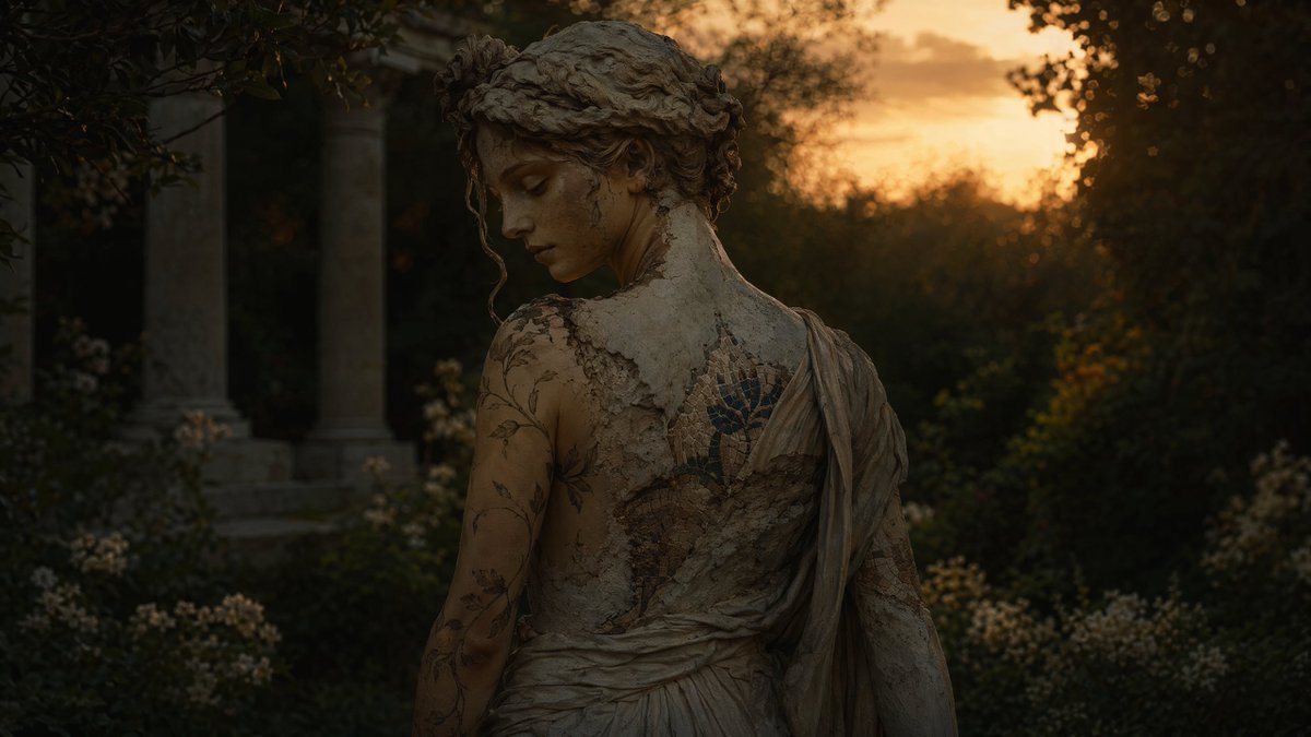 Haunting Statue Woman at Sunset - AI image template preview