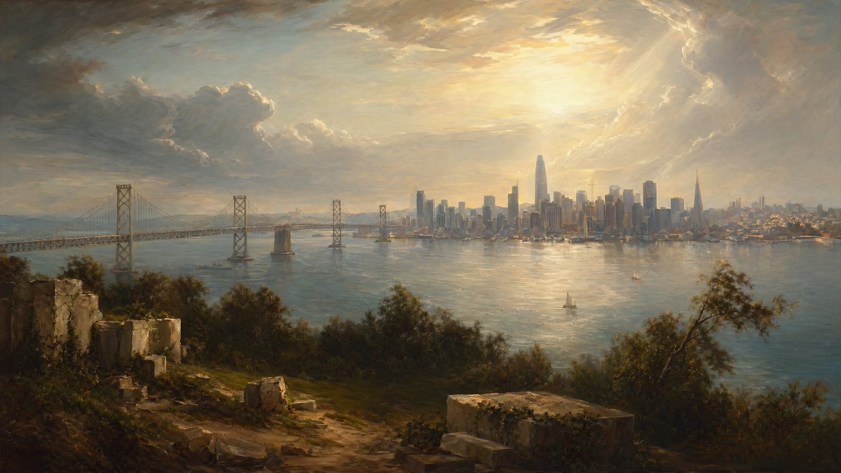 Golden Bay City Romantic Landscape - AI image template preview
