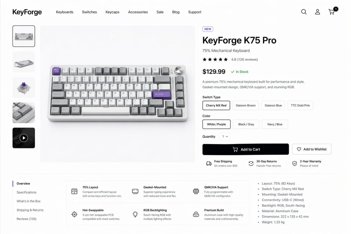Mechanical Keyboard Product Page Mockup - AI image template preview
