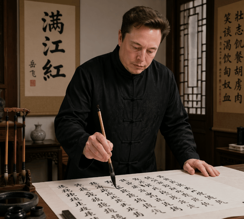 Photorealistic Calligraphy Scholar Scene - AI image template preview