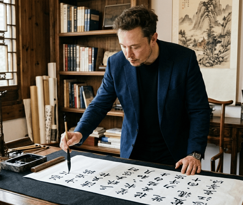 Musk Writing Chinese Calligraphy - AI image template preview