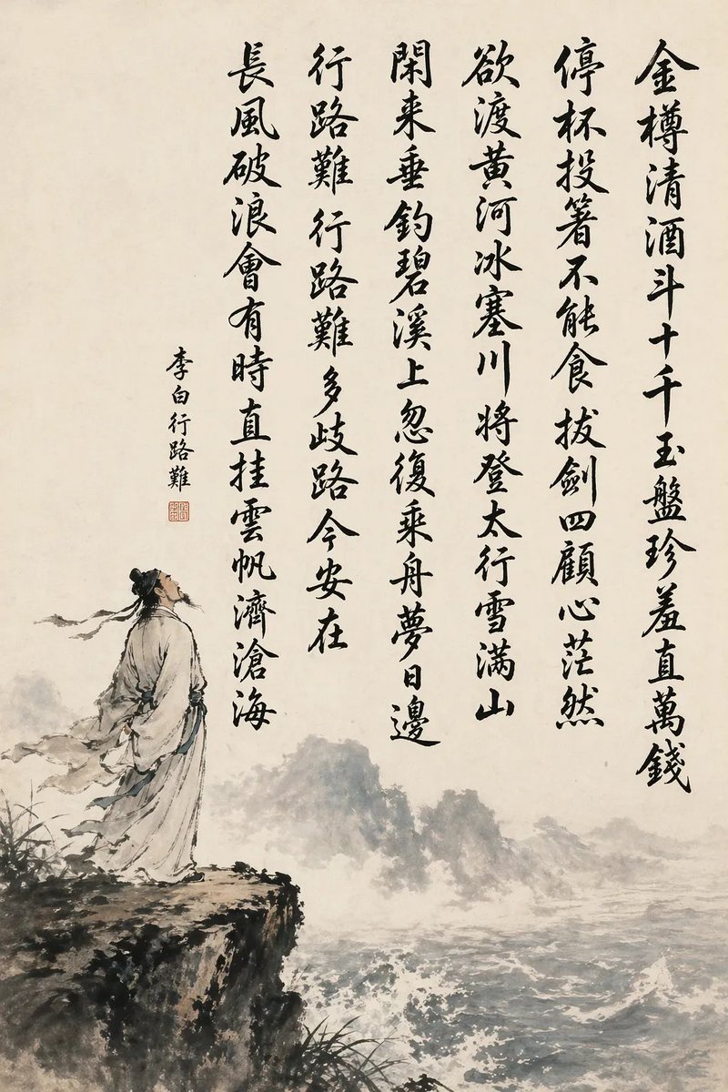Chinese Calligraphy Poem Landscape - AI image template preview