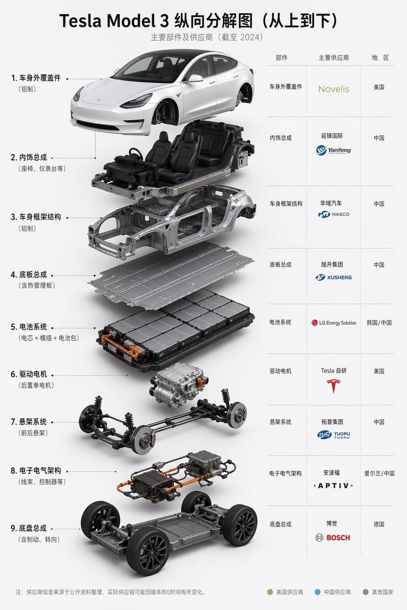 Tesla Model 3 Exploded Supplier Infographic - AI image template preview