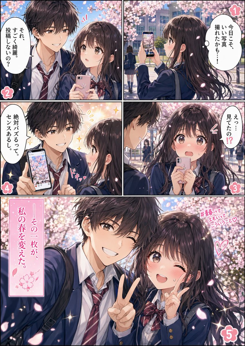 Spring School Romance Manga Page - AI image template preview