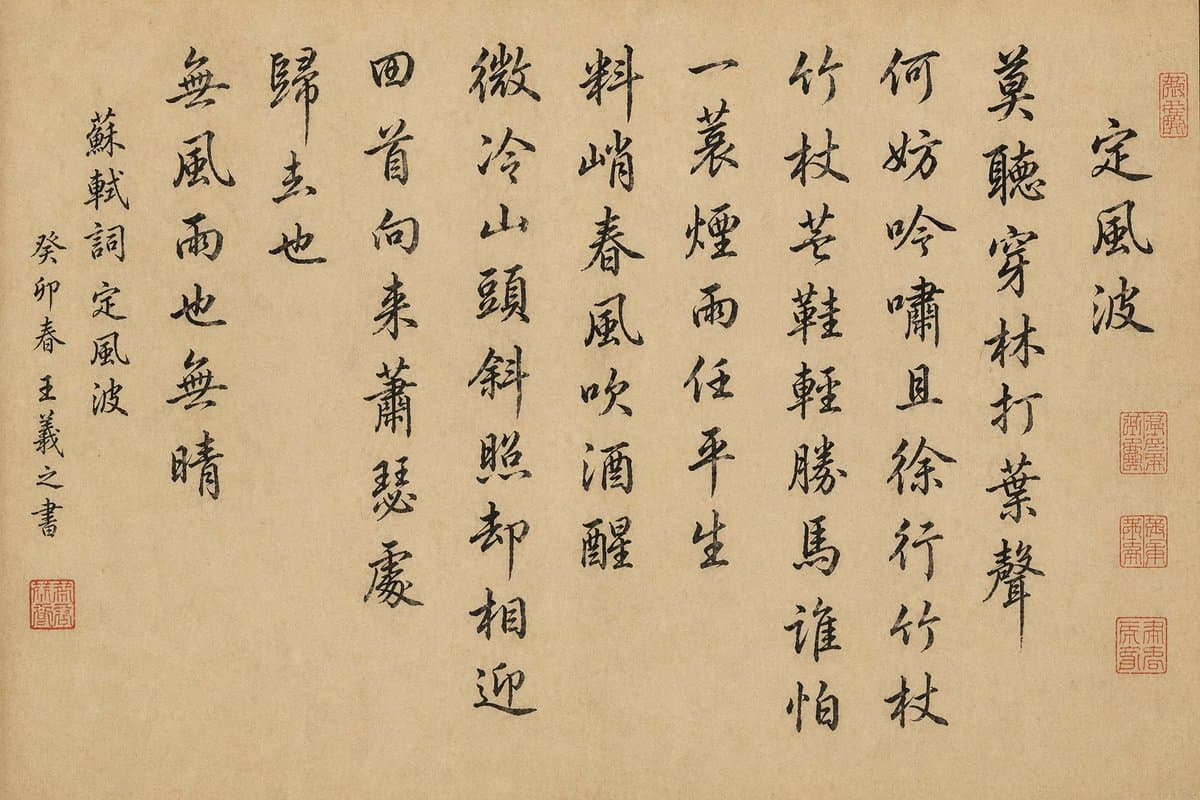 Chinese Calligraphy Scroll on Aged Paper - AI image template preview