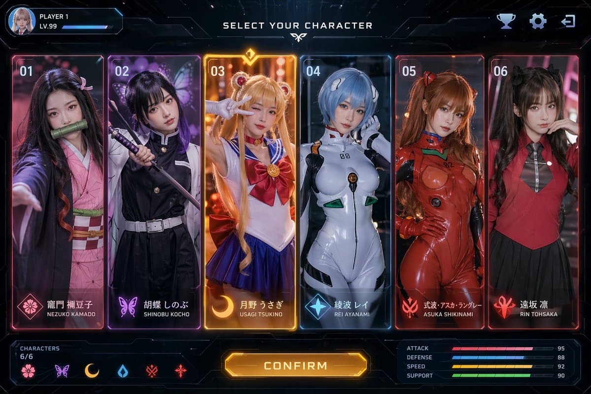 Sci-Fi Anime Character Select UI - AI image template preview