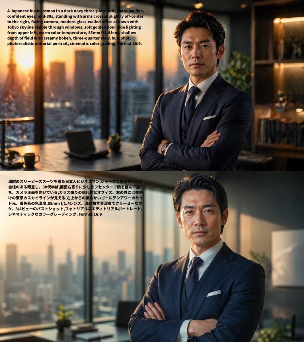 Bilingual Prompt Comparison Portrait - AI image template preview