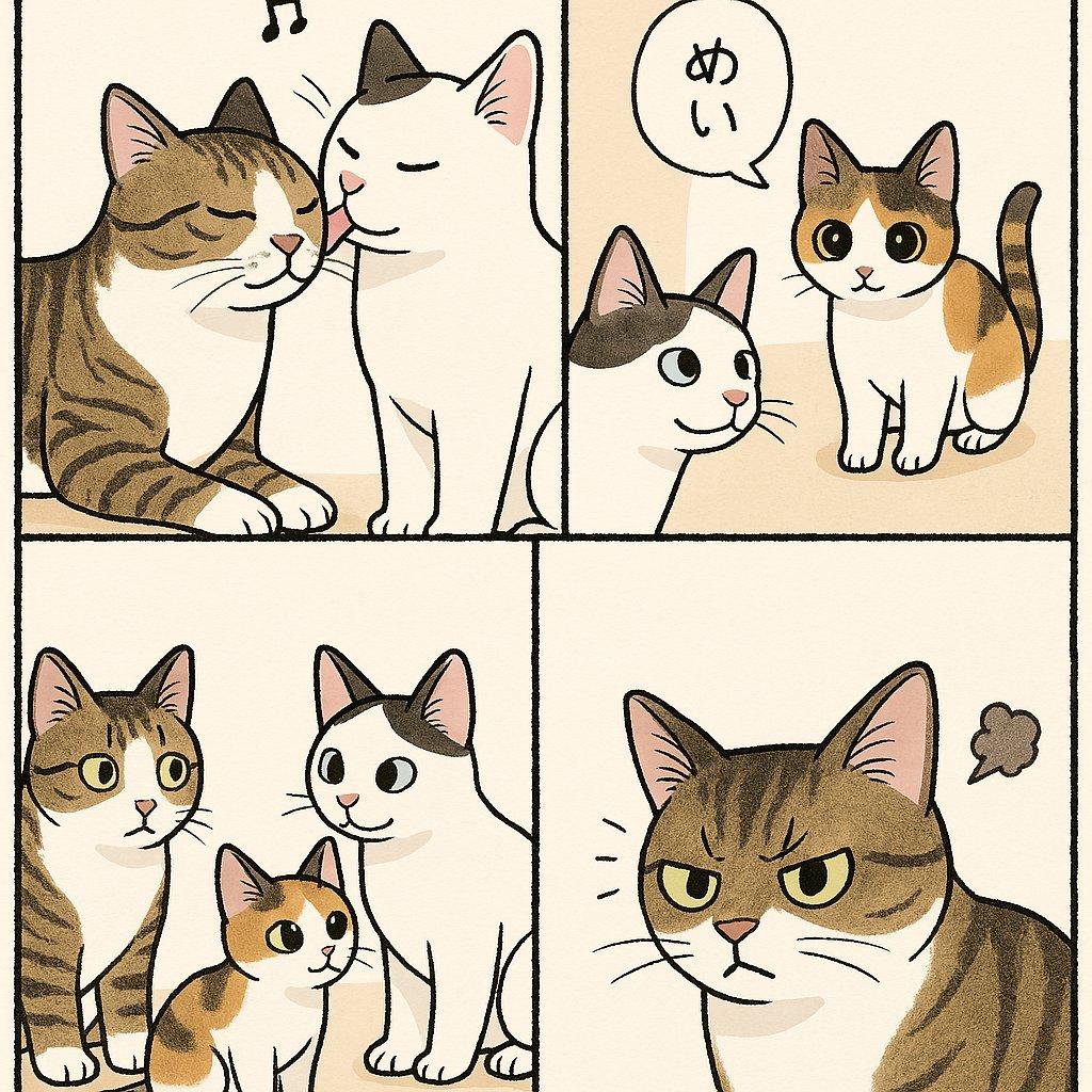 Cute Four-Panel Cat Jealousy Comic - AI image template preview