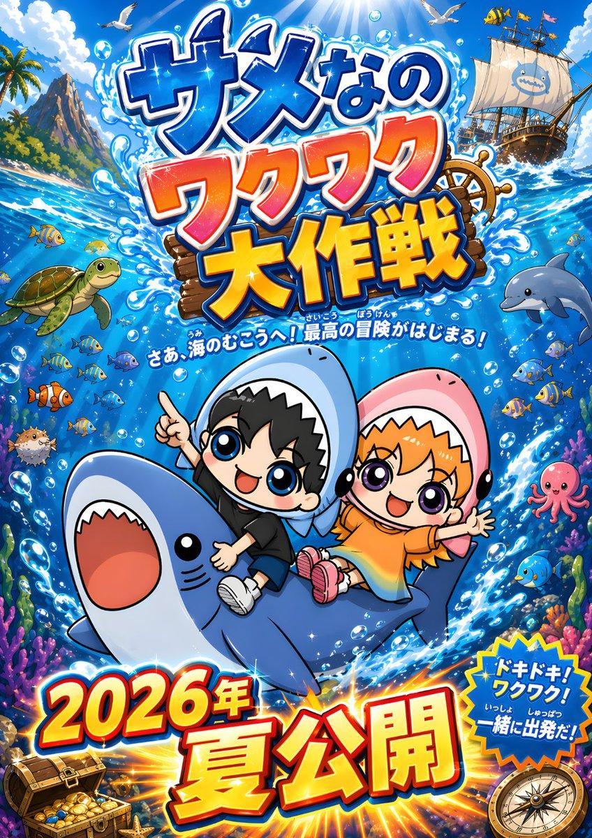Chibi Shark Adventure Movie Poster - AI image template preview