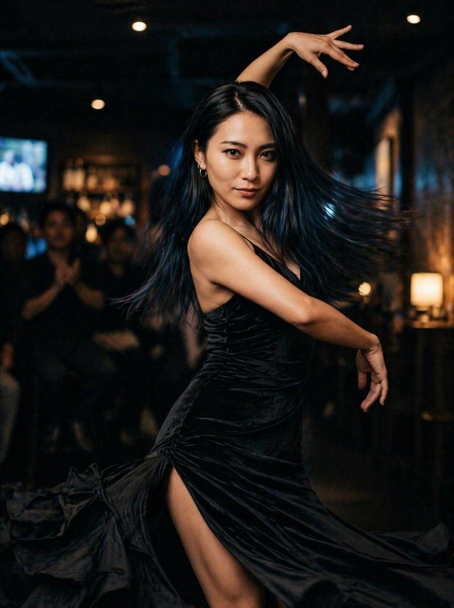 Woman Dancing in Black Dress - AI image template preview