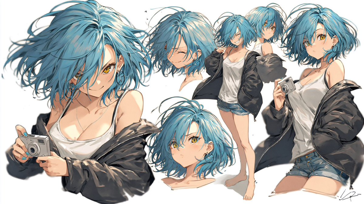 Blue-Haired Anime Character Sheet - AI image template preview