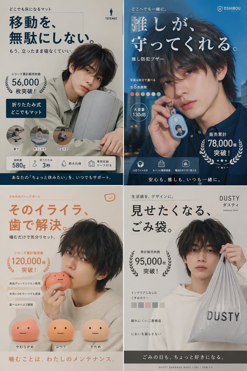 Japanese Ikemen Product Ad Grid - AI image template preview