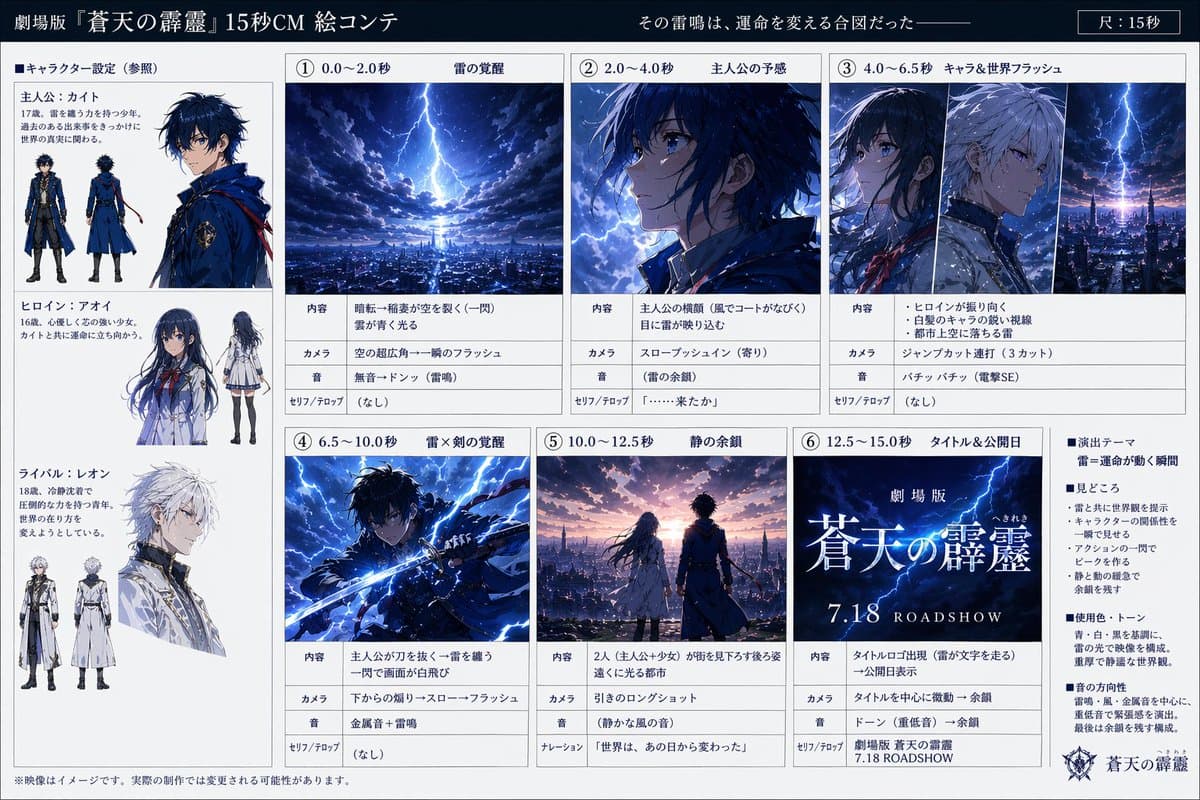 Anime Film CM Storyboard Sheet - AI image template preview