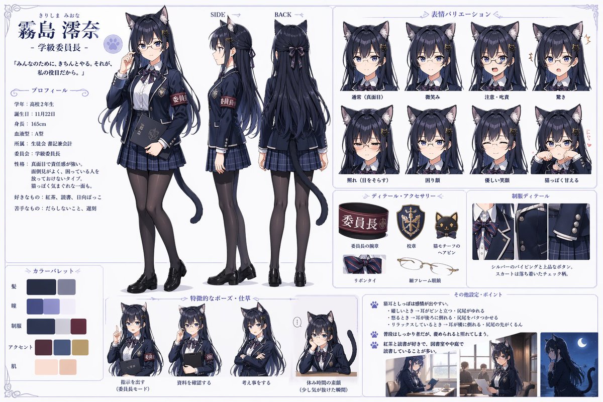 Catgirl Student Council Reference Sheet - AI image template preview