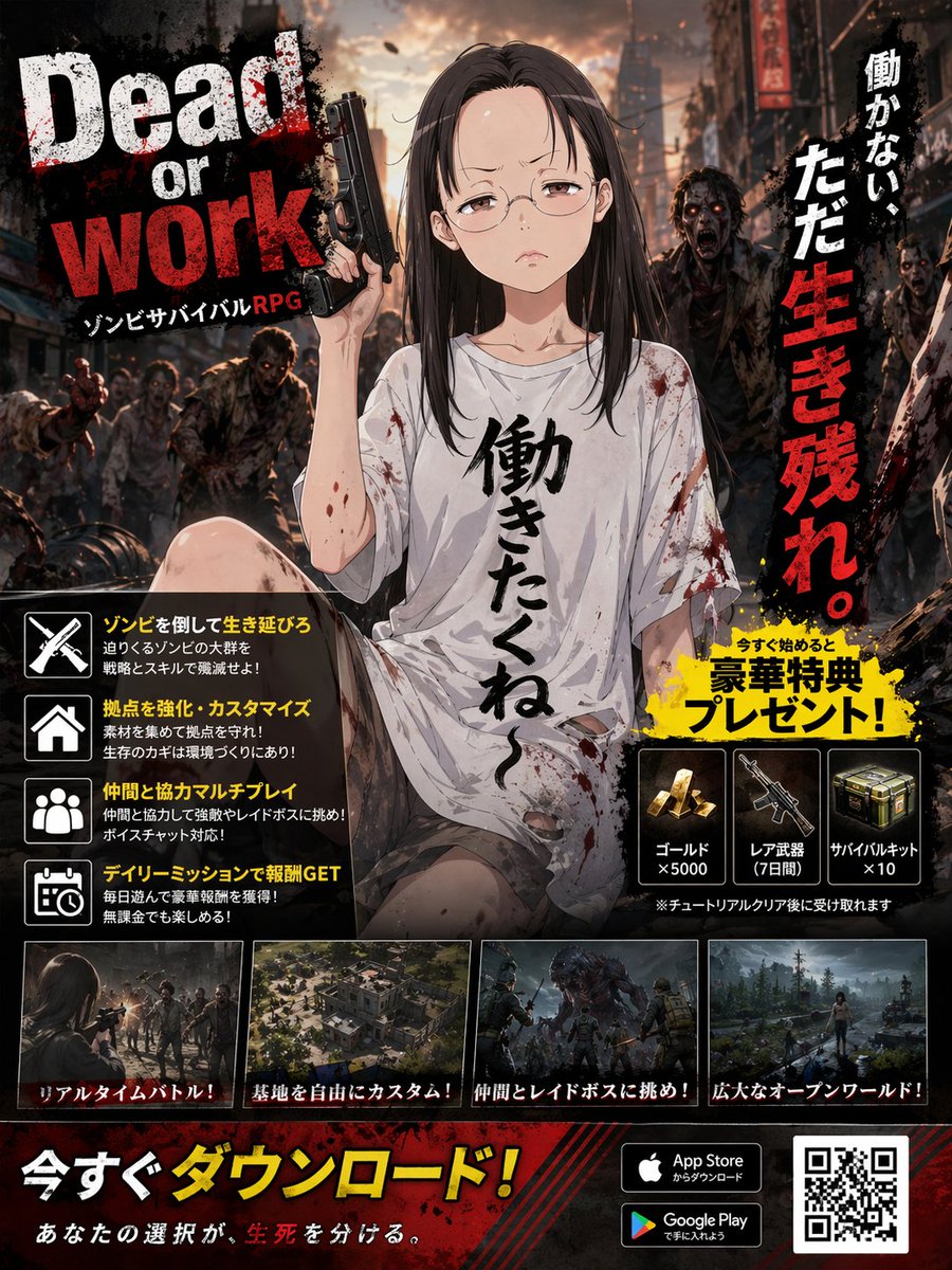 Zombie Survival RPG Anime Ad Poster - AI image template preview