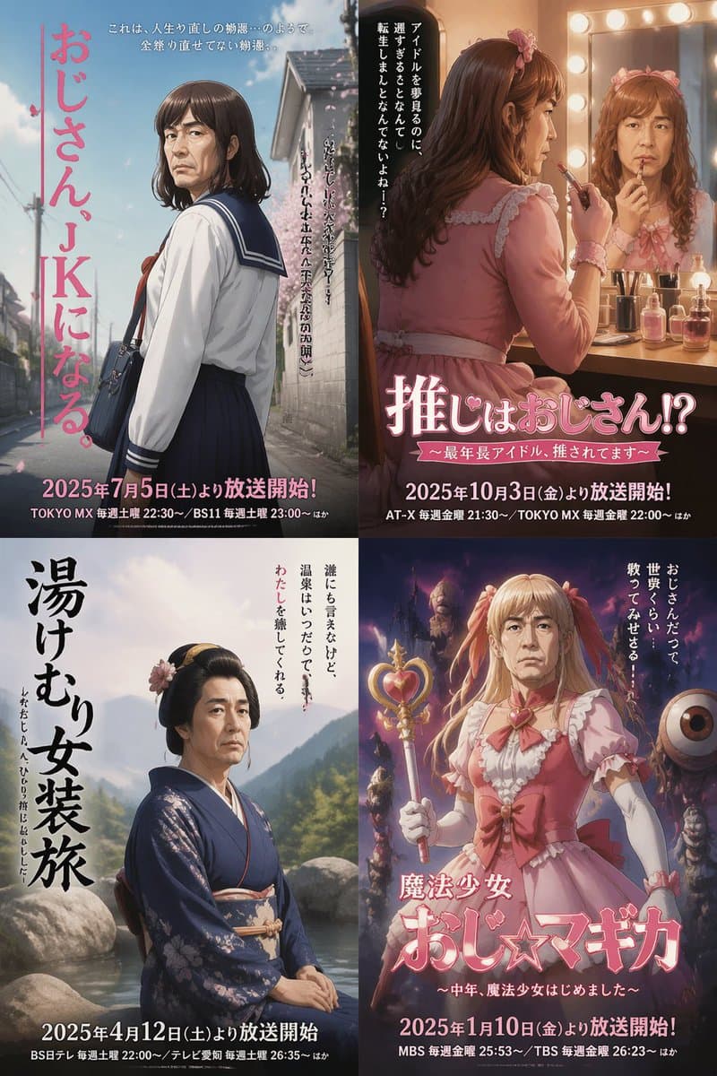 Four Japanese Ojisan Parody Posters - AI image template preview