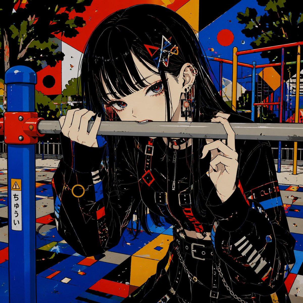 Goth Anime Girl at Playground Bar - AI image template preview