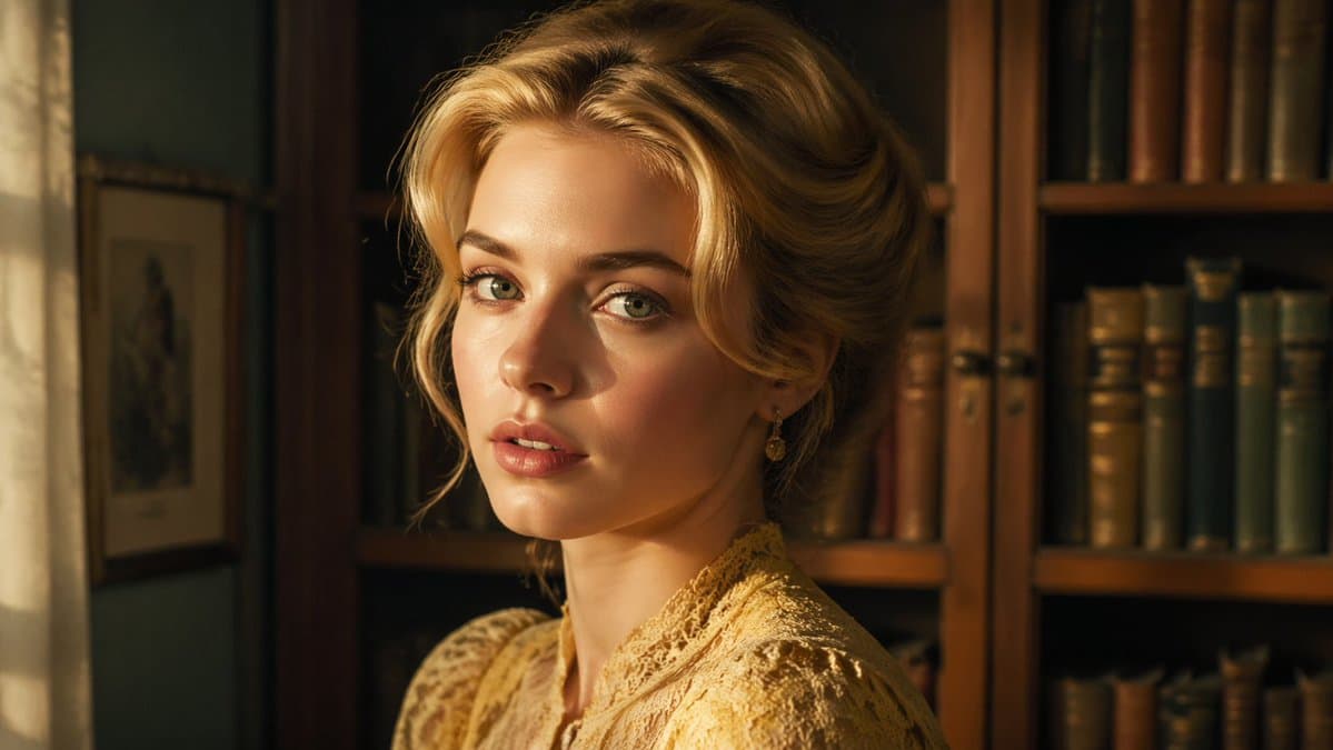 Cinematic Woman in Vintage Library - AI image template preview