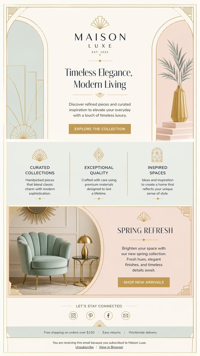 Luxury Art Deco Home Decor Email - AI image template preview