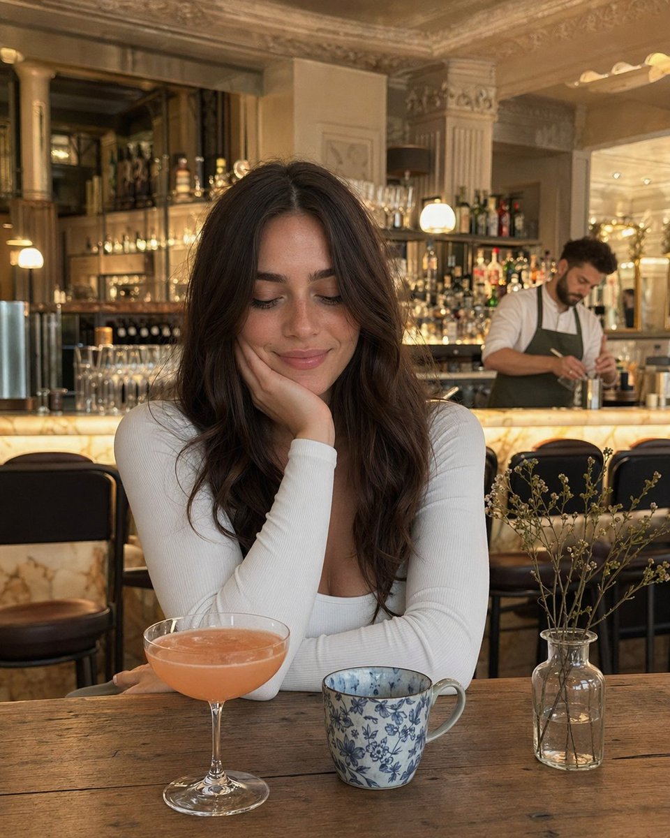 Woman at Elegant Bar Cafe Table - AI image template preview