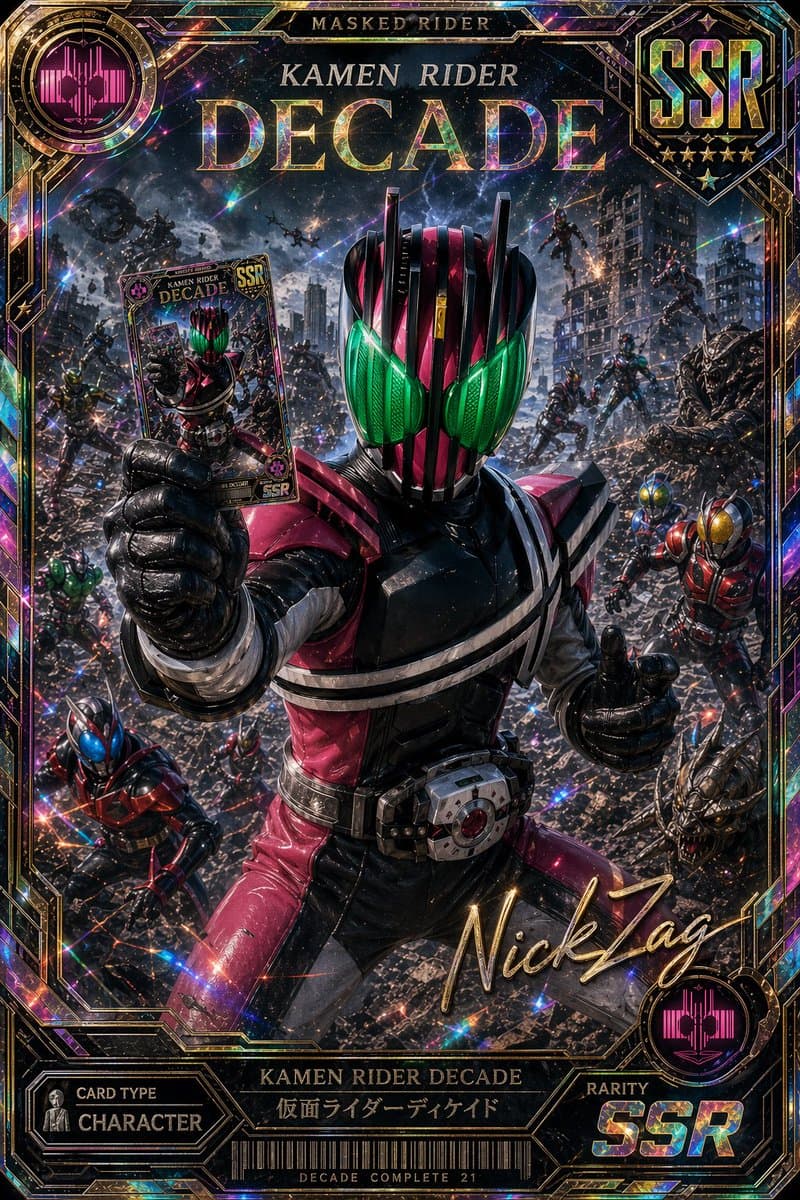 Holographic Kamen Rider Decade SSR Card - AI image template preview