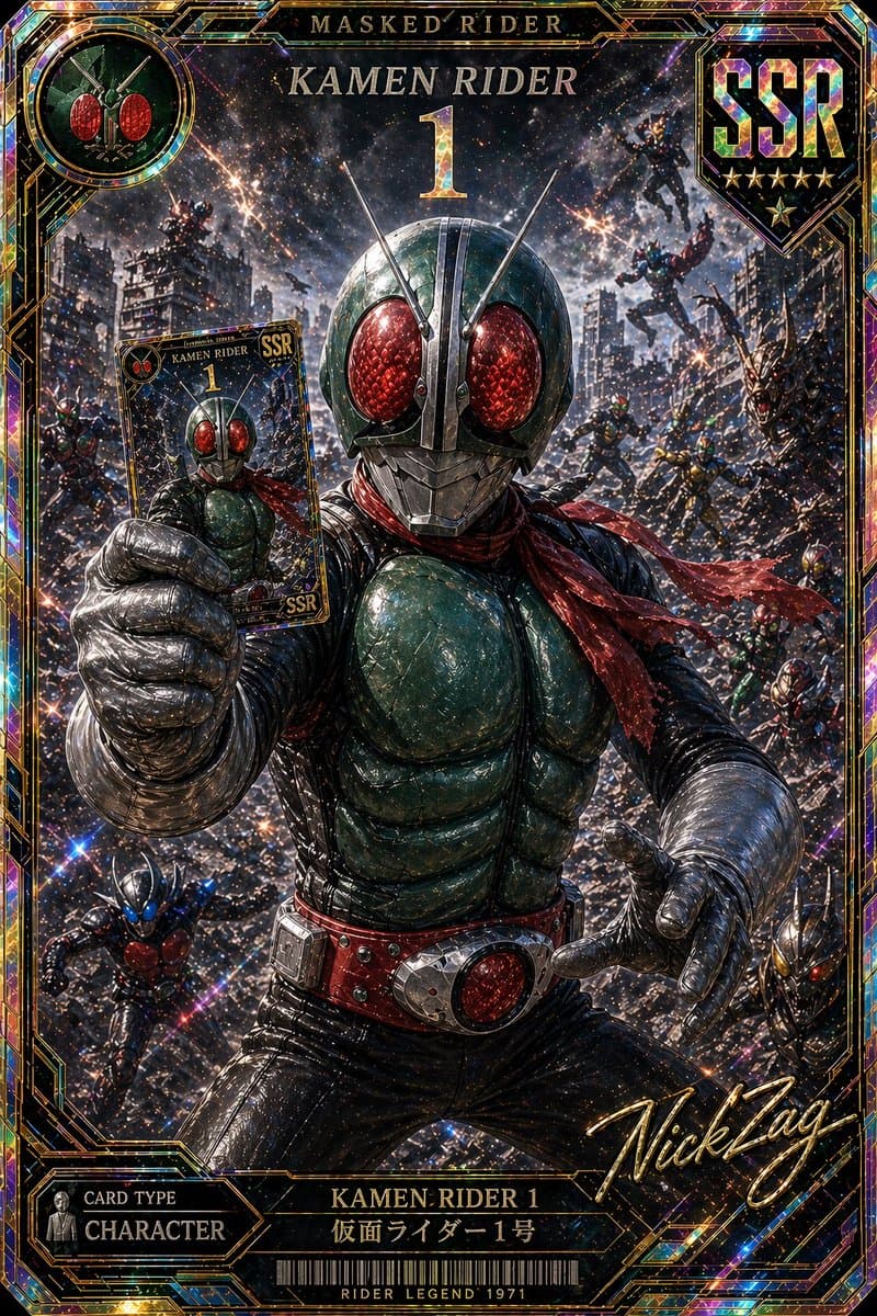 Holographic Kamen Rider SSR Card - AI image template preview