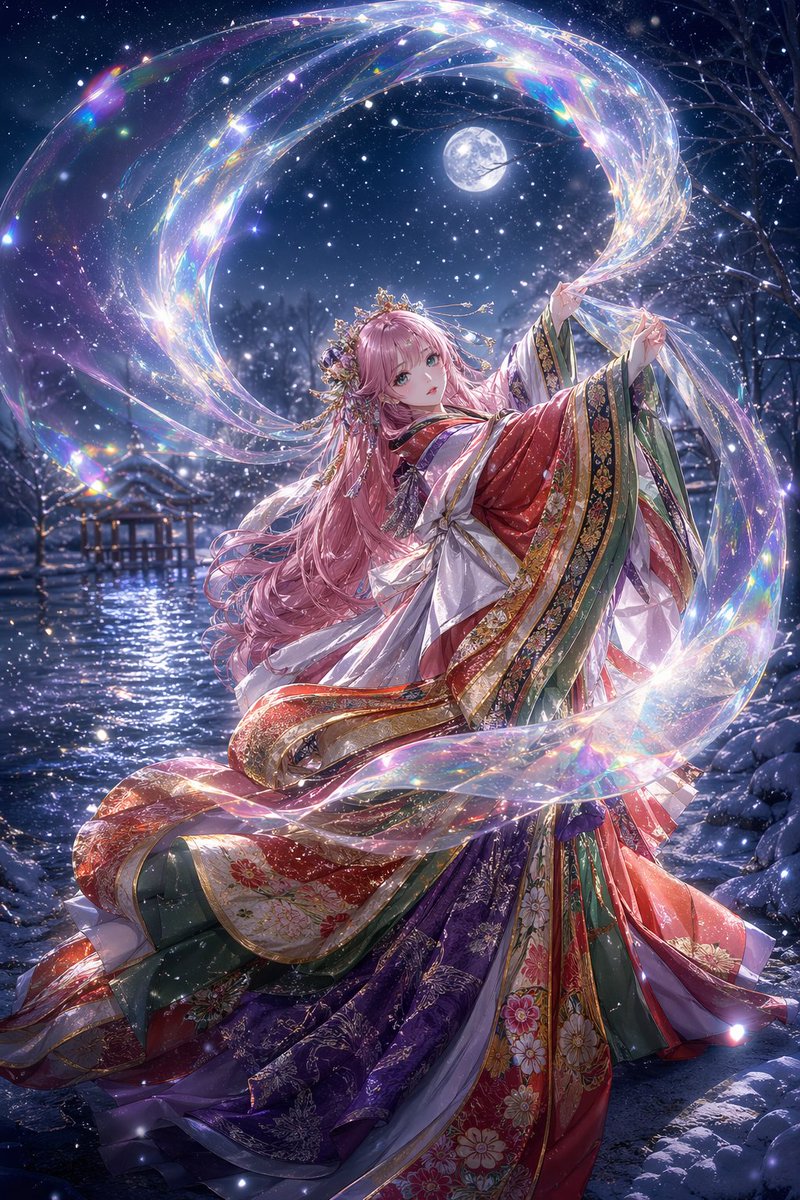 Moonlit Celestial Kimono Dancer - AI image template preview