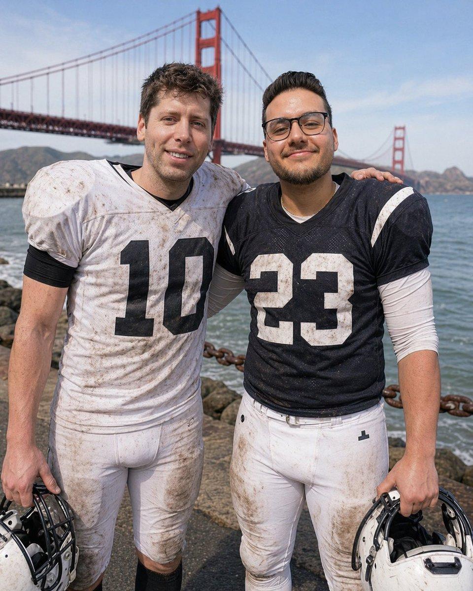 Football Teammates at Golden Gate Bridge - AI image template preview