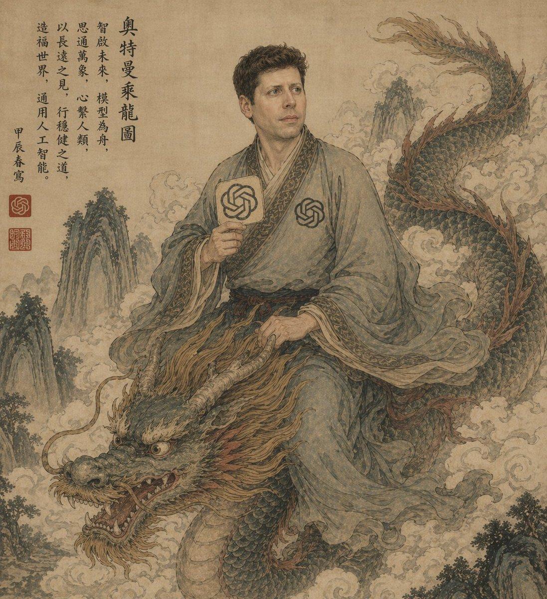 Ancient Scroll Scholar Riding Dragon - AI image template preview