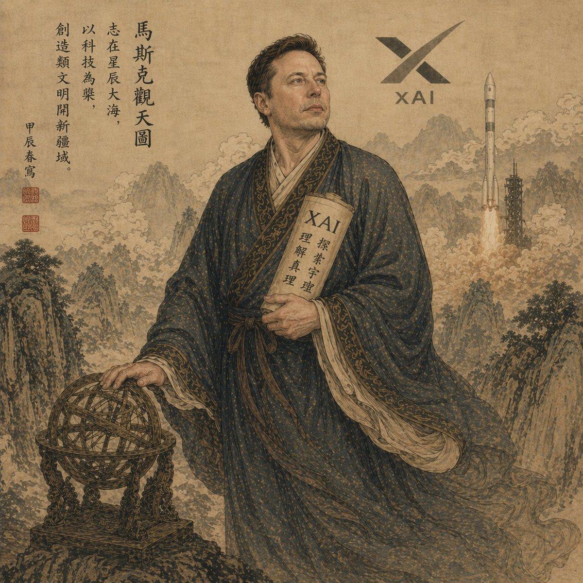 Classical Chinese Scholar with XAI Motif - AI image template preview