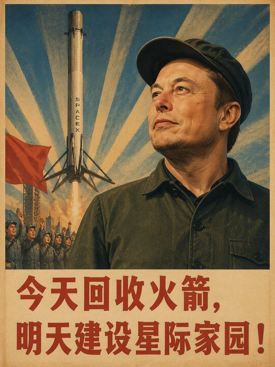 Vintage Chinese SpaceX Propaganda Poster - AI image template preview