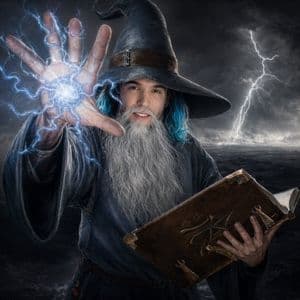 Storm Wizard Casting Lightning - AI image template preview