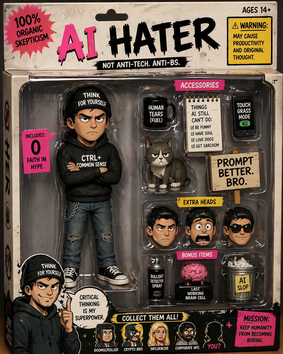 Satirical AI Hater Action Figure - AI image template preview