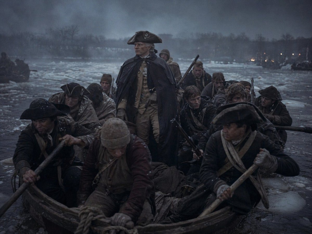 Washington Crossing Style Winter Boat Scene - AI image template preview