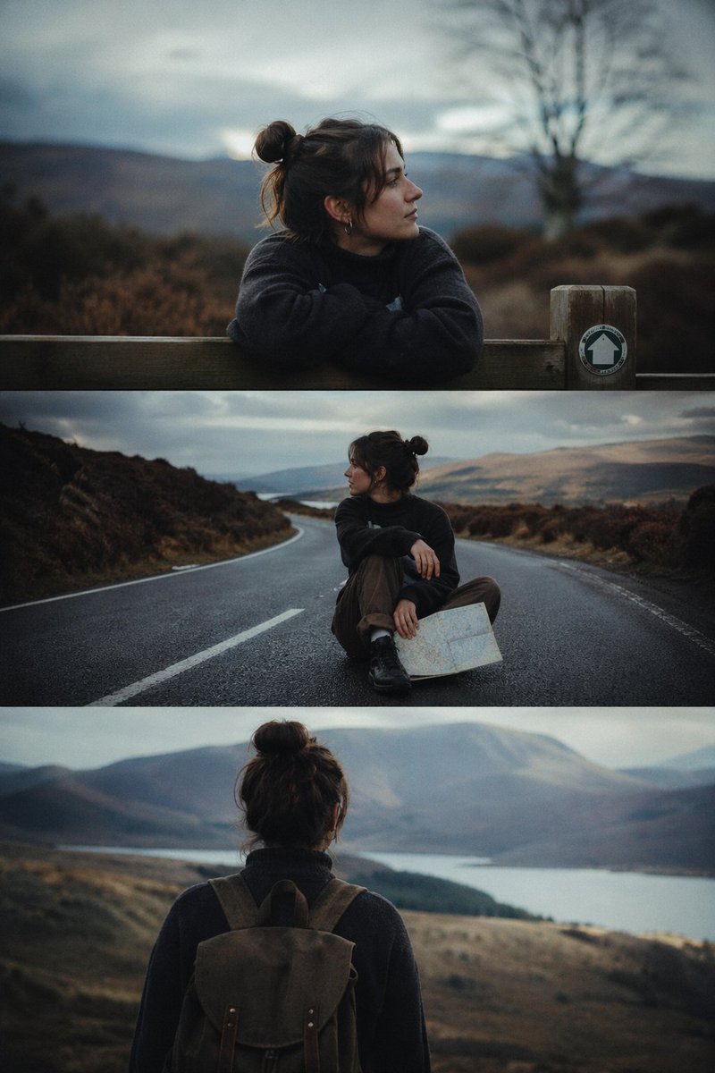 Cinematic 3-Frame Solo Travel Stills - AI image template preview