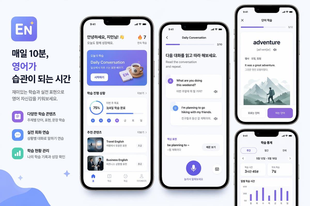 Korean English Learning App Promo - AI image template preview