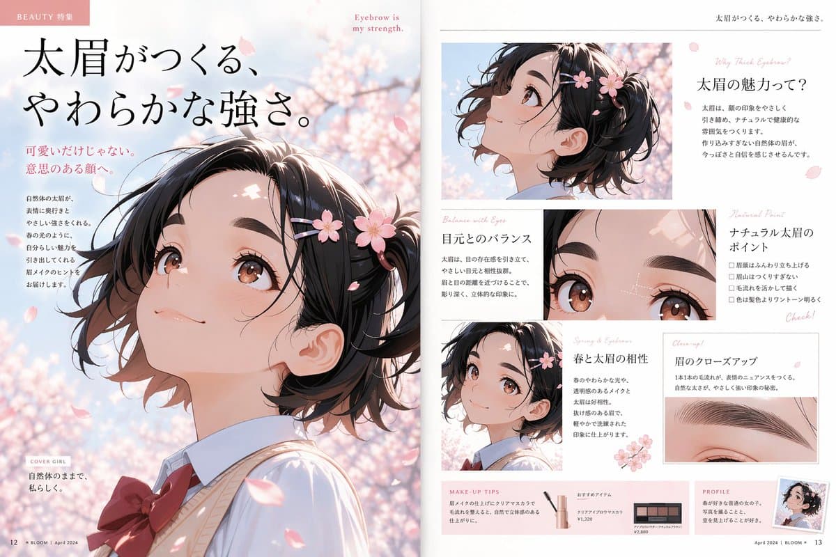 Anime Beauty Magazine Eyebrow Feature - AI image template preview
