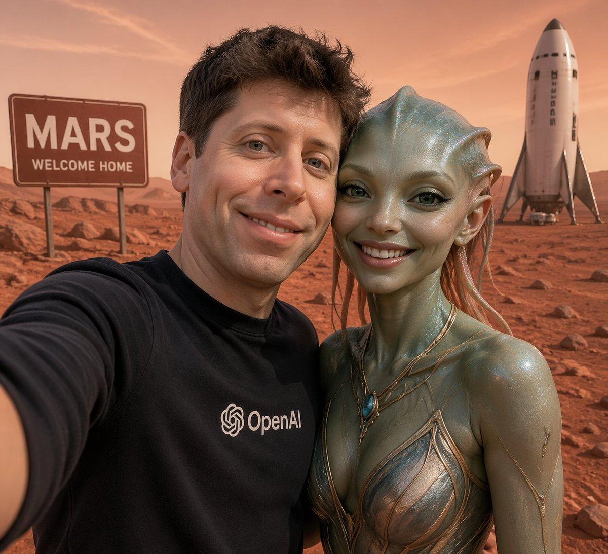 Mars Selfie With Alien and Rocket - AI image template preview