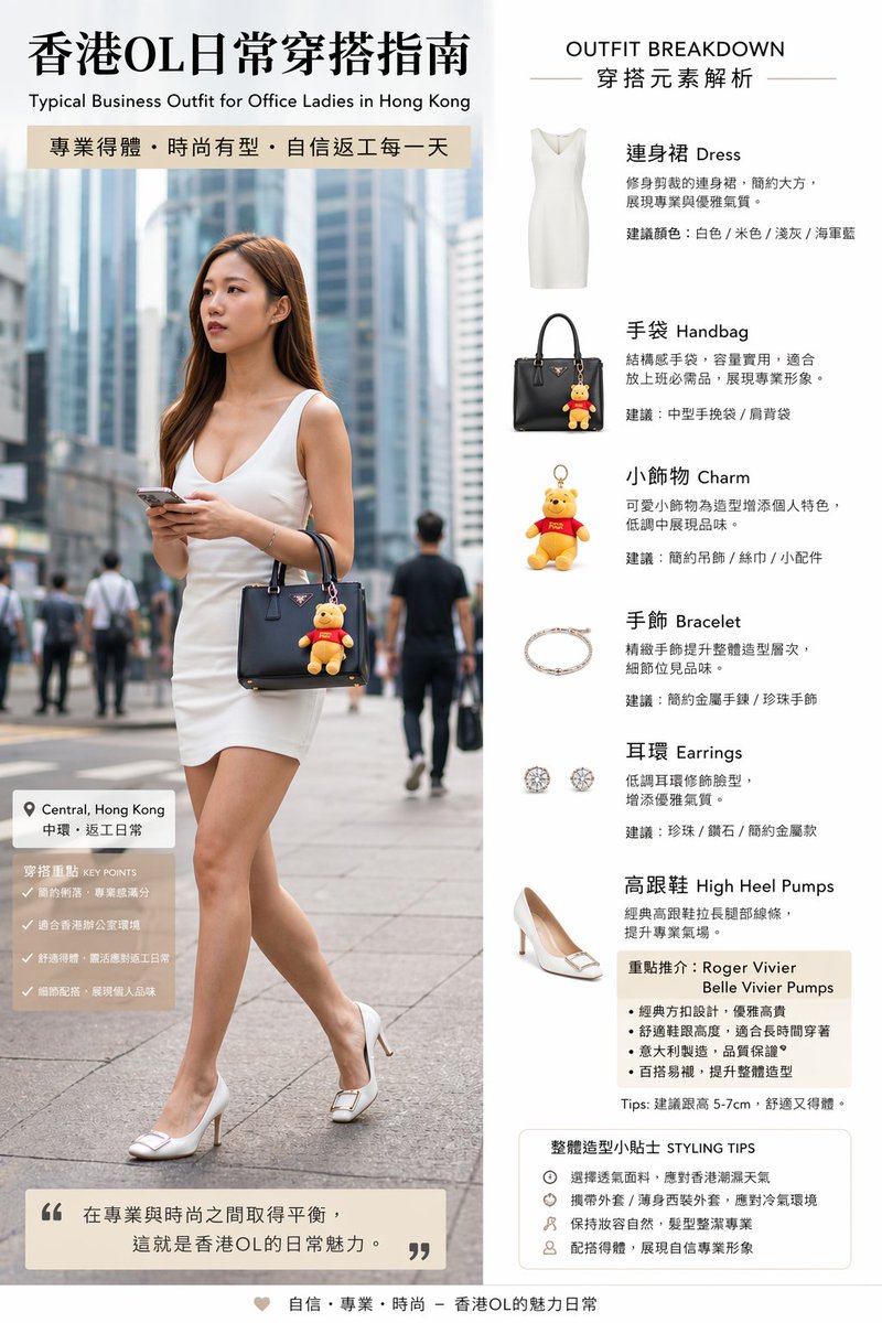 Hong Kong Office Lady Outfit Infographic - AI image template preview