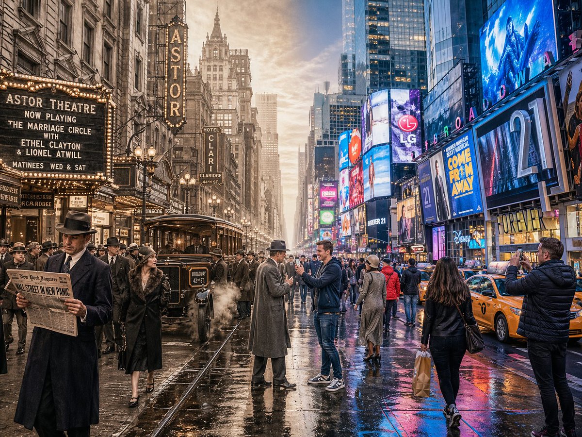 Split-Screen Time Travel Scene - AI image template preview