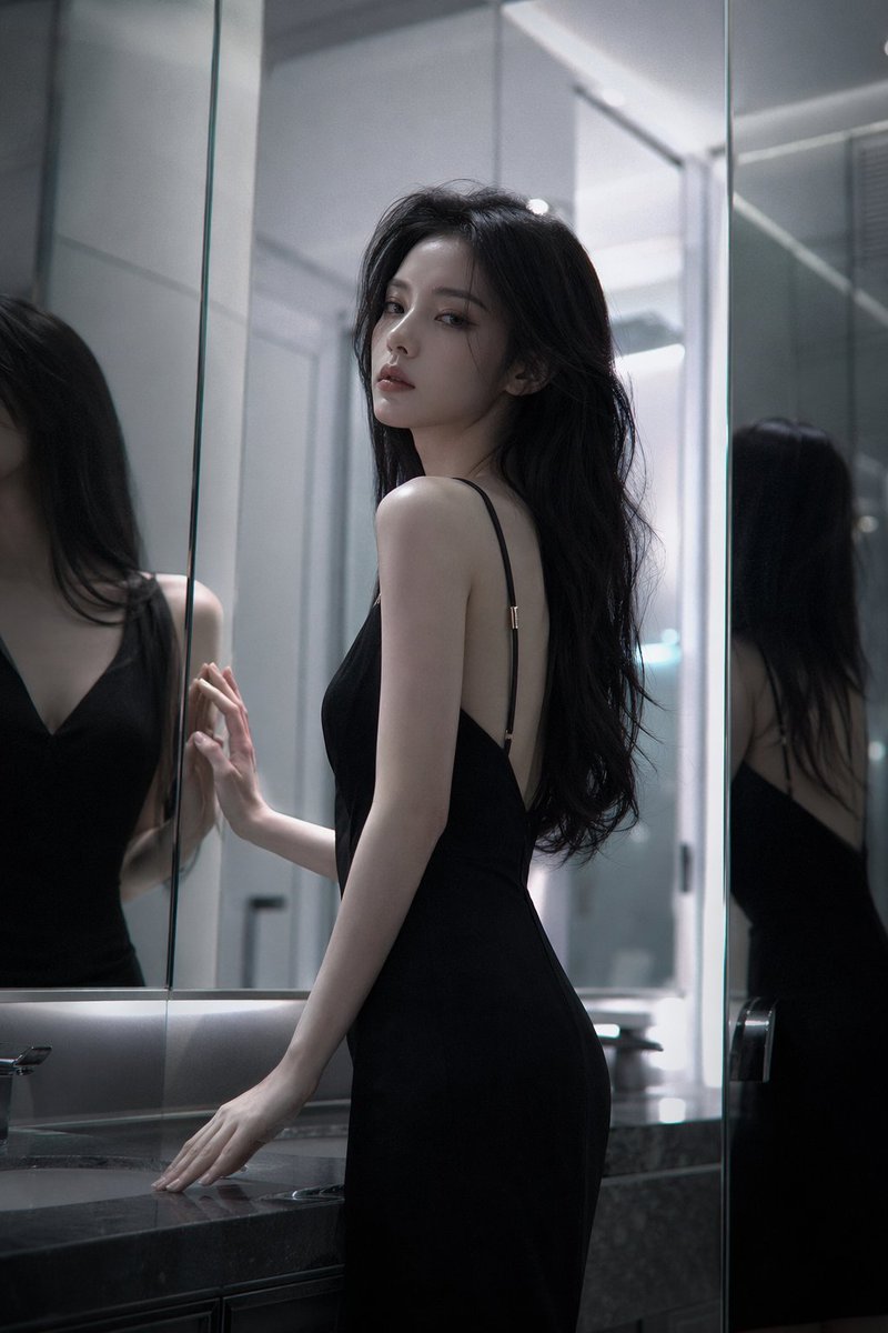 Atmospheric cold glamor mirror portrait - AI image template preview
