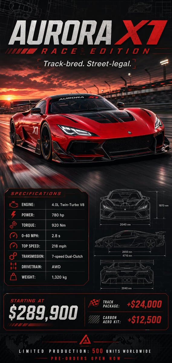 Racing Car Poster with Specs - AI image template preview