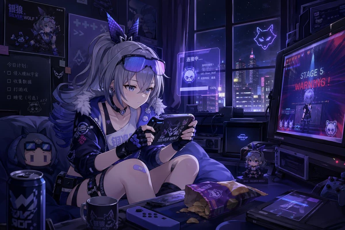 Silver Wolf Gaming Character Art - AI image template preview