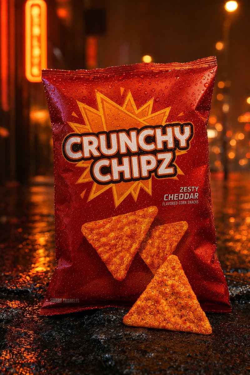Neon Rain Snack Bag Ad - AI image template preview